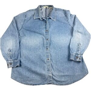 Eddie Bauer Denim Shirt Mens XXL Tall Button Front Long Sleeve Blue Casual
